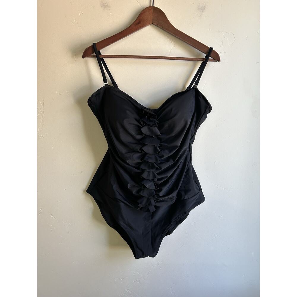 ▶️ Black One Piece Swimsuit Womens 22 Plus Ruffle Bandeau Convertible Resort NWT - Picture 8 of 14